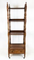 WHATNOT, 157cm H x 51cm W x 40cm D, George IV rosewood of four tiers with drawer and brass castors.