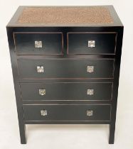 CHEST, India Jane, lacquered and caned with two short and three long drawers, 70cm W x 47cm D x 94cm