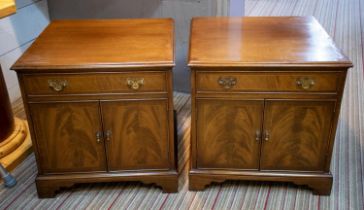 BEDSIDE CABINETS, 64cm H x 60cm x 48cm D, a pair, Georgian style, mahogany, each with drawer above