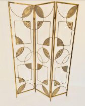 FLOOR SCREEN, 173cm H x 40cm W (each panel), 1950's Italian style, three fold, gilt metal finish.