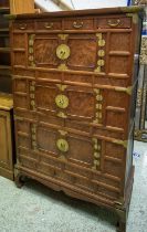 SIDE CABINET, 168cm H x 110cm x 53cm, 19th century Korean burr elm, elm and brass bound with four