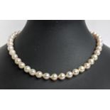 CULTURED PEARL SINGLE STRAND NECKLACE, each pearl of round irregular form, 8mm diam approx, 14ct