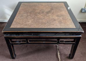 LOW TABLE, 50cm H x 90cm x 90cm, Chinese black lacquer with square rattan top.