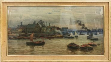 HUBERT JAMES MEDLYCOTT (1841-1920), 'Old Chelsea Bridge', watercolour, signed and dated 1884, 30.5cm