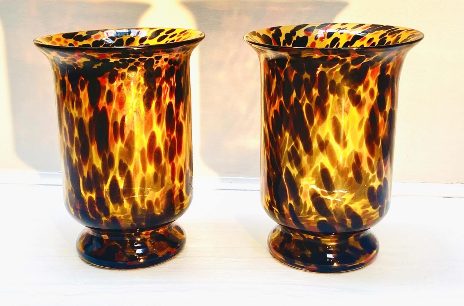 VASES, a pair, 30cm high, 22cm diameter, Murano style tortoiseshell glass. (2) - Image 5 of 7