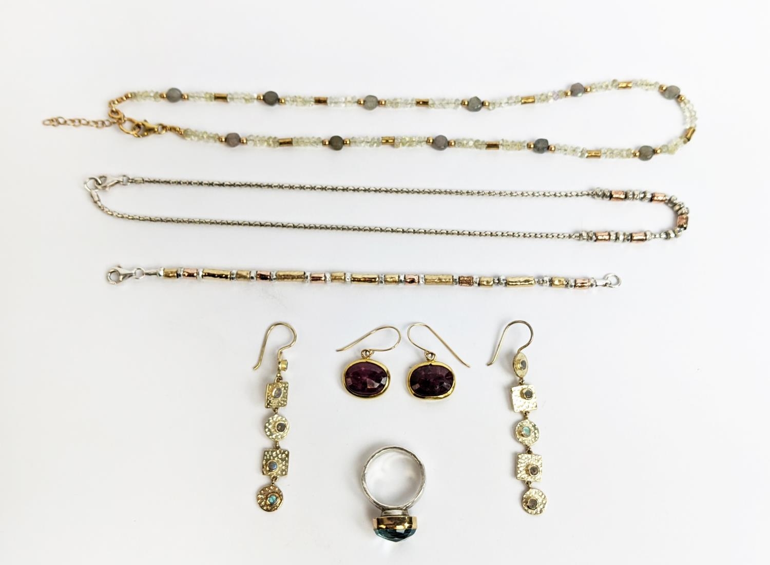 A COLLECTION OF YARON MORHAM JEWELLERY, including crystal bead necklace, silver gilt necklace,