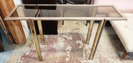 CONSOLE TABLE, vintage 20th century, smoked glass top, 130cm x 36cm x 76cm.