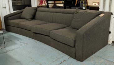 SOFA, 340cm W, contemporary concave design, grey boucle fabric upholstered.