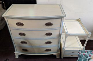 BOWFRONT CHEST, 88cm W x 51cm D x 92cm H, Regency style in a painted finish and side table