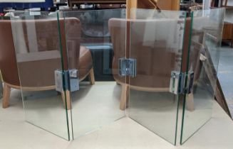 TABLE SCREEN, four glass panels with chrome hinges, four fold, each panel 40cm W x 70cm H.