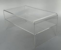 LUCITE LOW TABLE, rectangular with curved top and undertier, 90cm x 50cm x 42cm H.