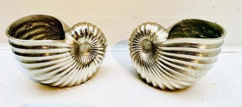 WINE COOLERS, a pair, in the form of sea shells, polished metal, 18cm x 26cm x 17cm. (2)