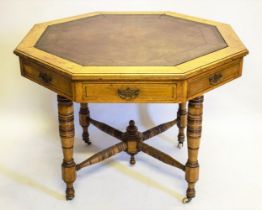 LIBRARY TABLE, 75cm H x 100cm W, Victorian oak, circa 1880, with octagonal leather top above four