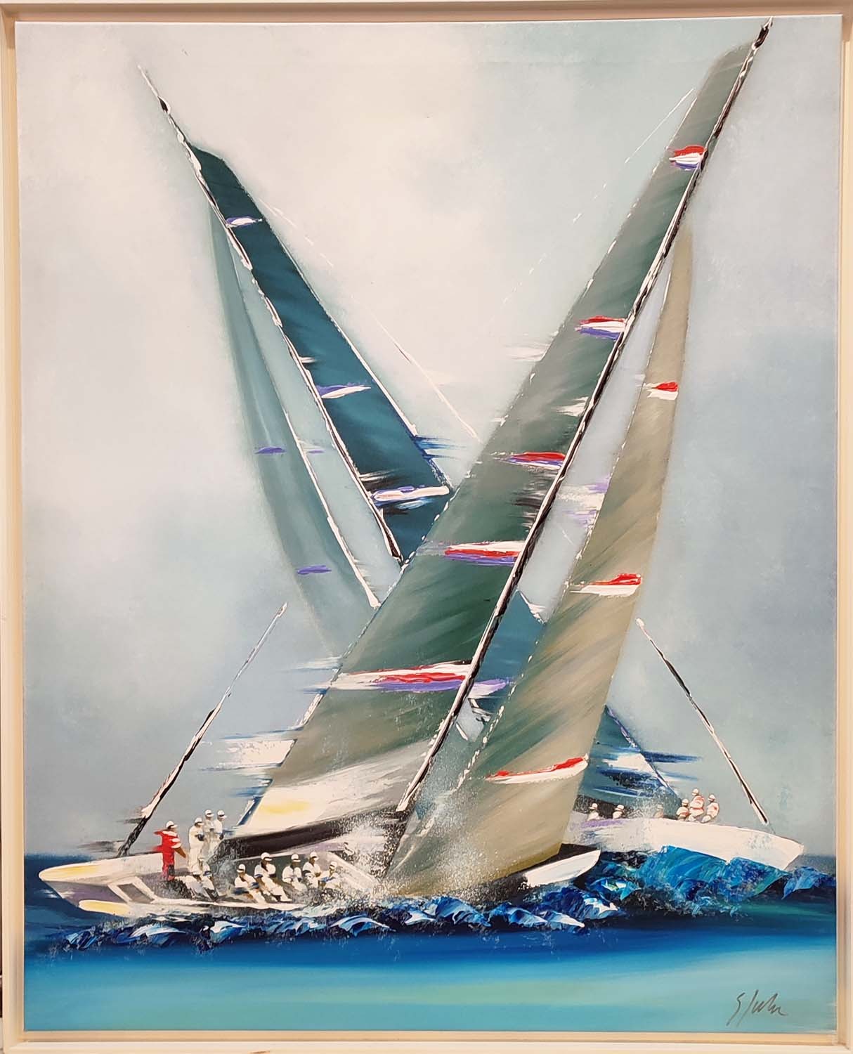 VICTOR SPAHN 'Americas cup', oil on canvas, 81cm x 65cm, framed.