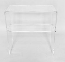 LUCITE CONSOLE TABLE/LOW SHELVES, rectangular with angled top and undertier, 70cm W x 30cm D x