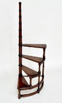 LIBRARY STEPS, a set, Georgian style mahogany with four spiral tread steps and turned pole, 116cm H.