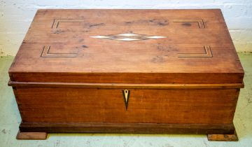 GHANA COLONIAL TRUNK, early 20th century, teak with bone and ebony inlay along with another