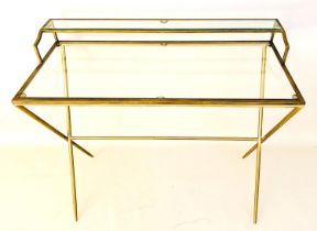 WRITING DESK, 1960s French style, gilt metal and glass, 87cm x 95cm x 42cm.