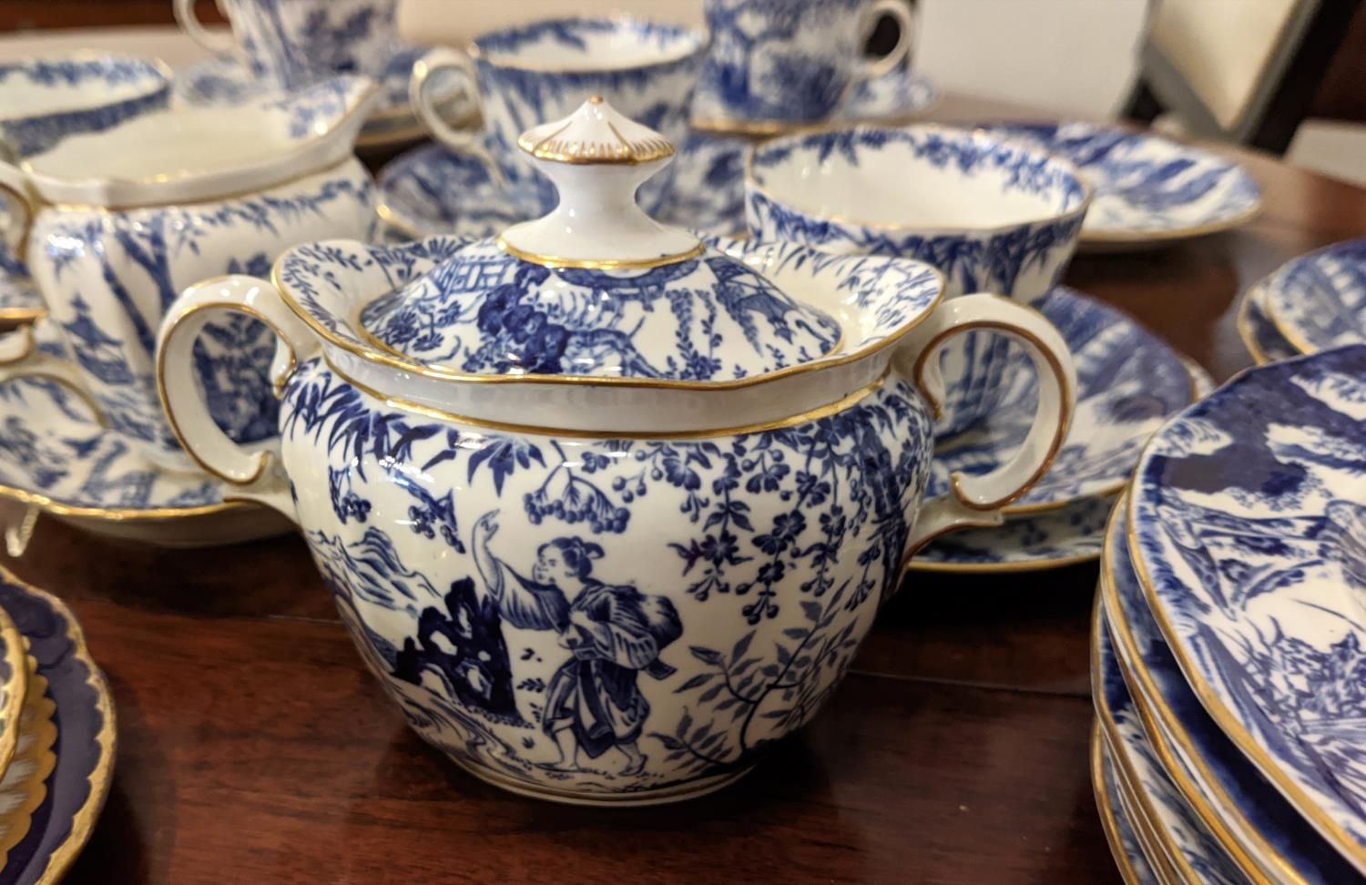 A ROYAL CROWN DERBY 'MIKADO' PART TEA SET, comprising approx. six cups, five saucers, four side - Image 9 of 10