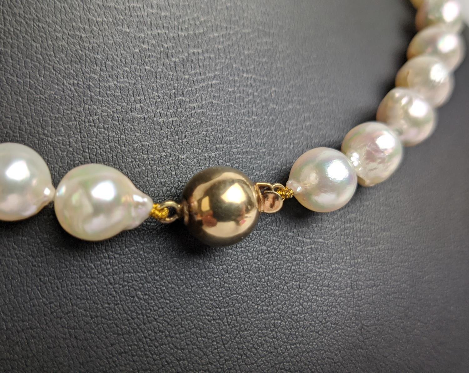 CULTURED PEARL SINGLE STRAND NECKLACE, each pearl of round irregular form, 8mm diam approx, 14ct - Image 4 of 5