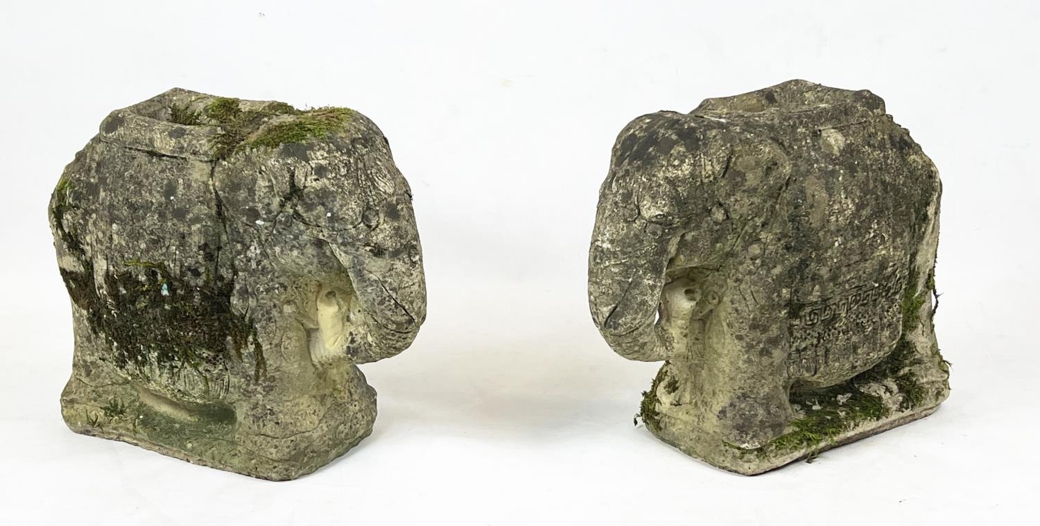 BURMESE ELEPHANT PILLAR STANDS, a pair, well leathered, 42cm H 50cn x 20cm. (2) - Image 2 of 9