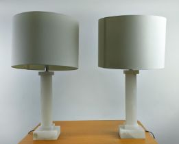 ALABASTER TABLE LAMPS, a pair, with shades, 80cm H. (2)