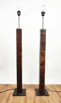 FLOOR LAMPS, a pair, wood and metal, with shades, 140cm H approx each. (2)
