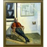 MANNER OF DAVID HOCKNEY 'Gabriel Resting', oil on canvas, signed Norman Olley lower right, 91cm x