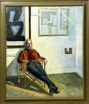 MANNER OF DAVID HOCKNEY 'Gabriel Resting', oil on canvas, signed Norman Olley lower right, 91cm x