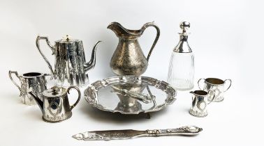 COLLECTION OF SILVER PLATED WARE, including Victorian bachelors tea set, a Victorian Mappin & Webb