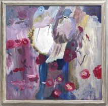 ATTRIBUTED TO MARY NEWCOMB (British 1922-2008), 'Collard Doves', oil on board, unsigned, 60cm x