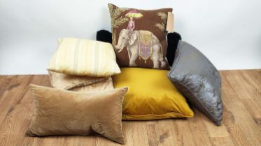 CUSHIONS, a collection of various colours and sizes, largest 55cm L x 55cm W (8)