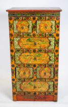 CHEST, 120cm H x 64c m W x 50cm D, Tibetan polychrome lacquer and firwood of seven drawers.