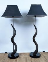 KUDU HORN TABLE LAMPS, a pair, with shades, 123cm H. (2)
