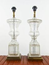 TABLE LAMPS, a pair, classical design cut glass on gilt bases, 60cm H. (2)