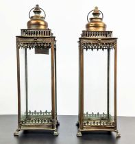 STORM LANTERNS, a pair, Regency style design, in coppered finish metal, 54cm H. (2)