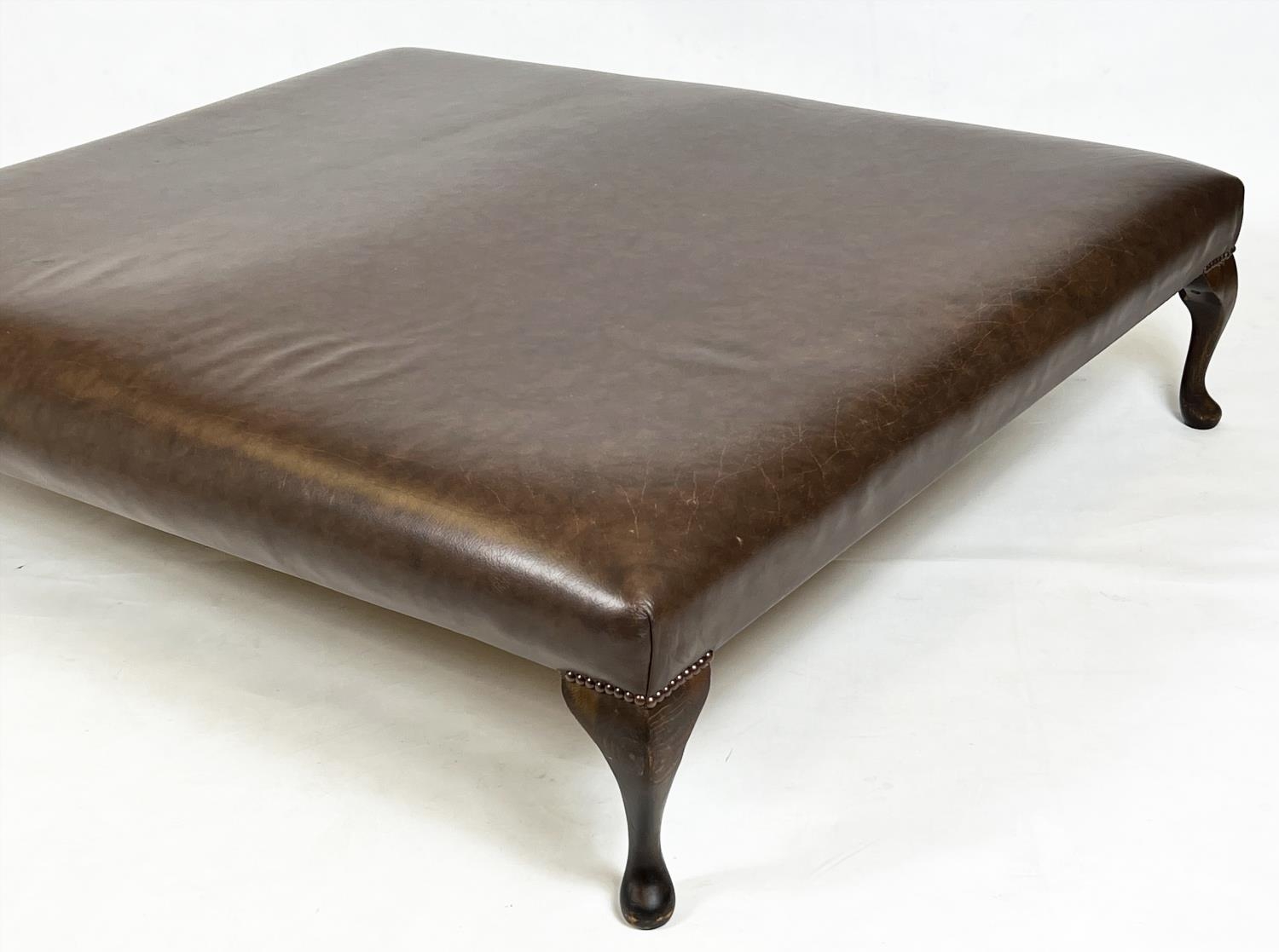 HEARTH STOOL, Georgian style rectangular tan leather raised on mahogany cabriole supports, 140cm x - Bild 6 aus 7