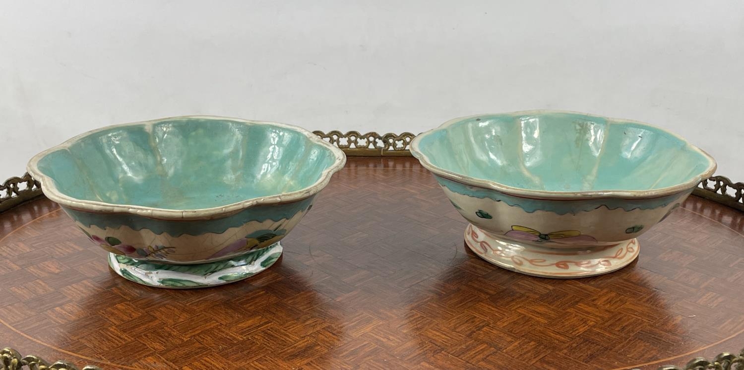 CHINESE FAMILLE ROSE BOWLS, a pair, 19th century along with a blue and white scrolling foliate - Image 5 of 10
