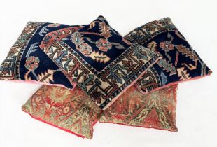 CUSHIONS, five scatter cushion, of rug fragment and velvet backed. (5)
