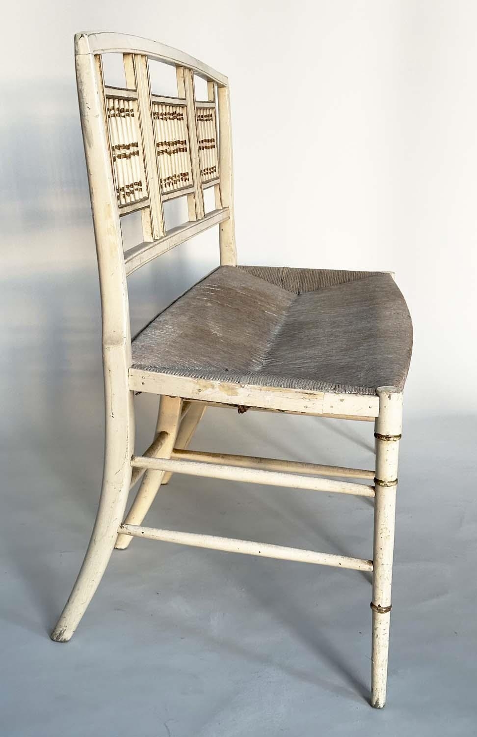 HALL BENCH, 19th century painted with spindle back and rush woven seat, 116cm W. - Bild 7 aus 9