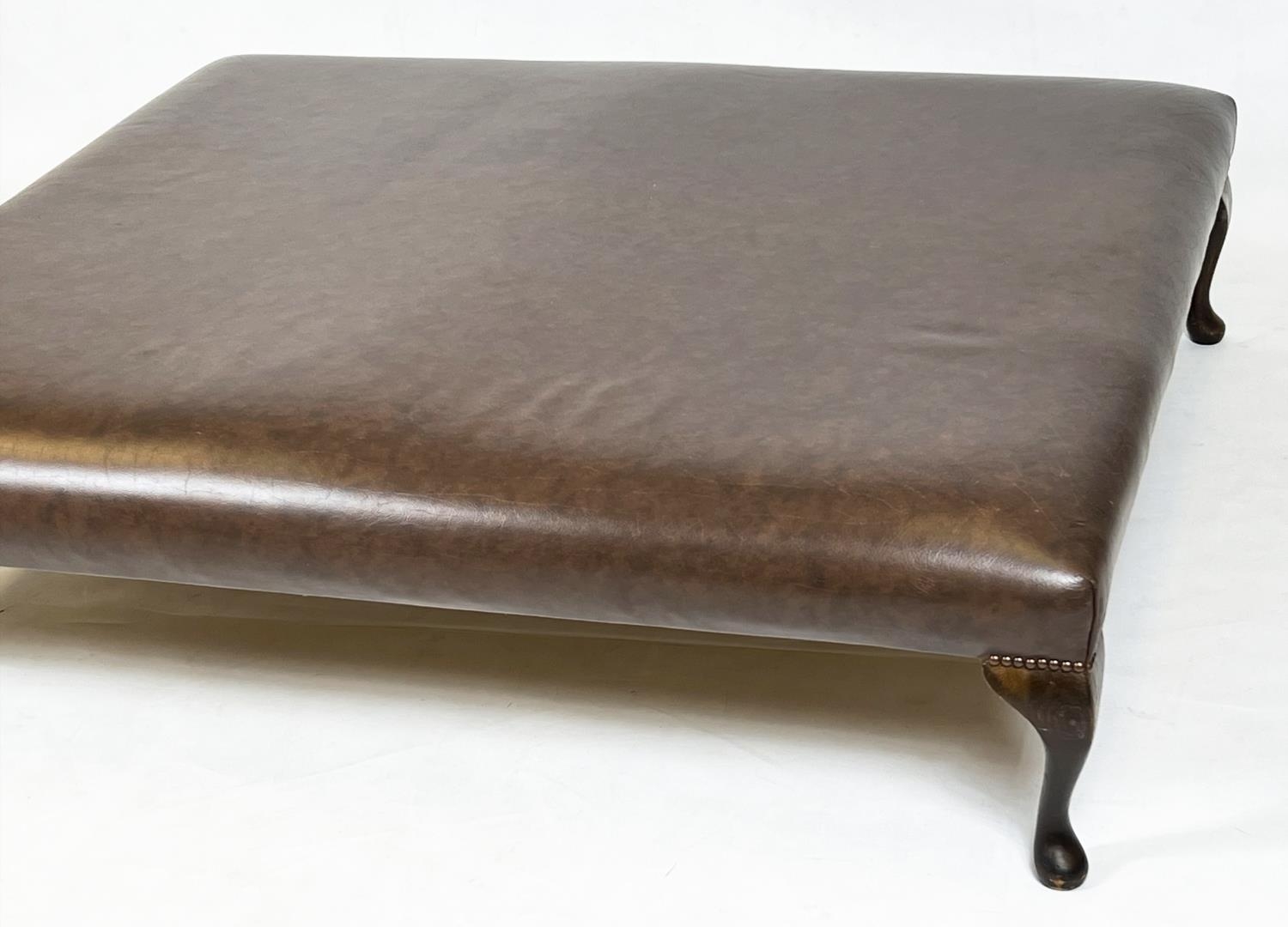 HEARTH STOOL, Georgian style rectangular tan leather raised on mahogany cabriole supports, 140cm x - Bild 4 aus 7