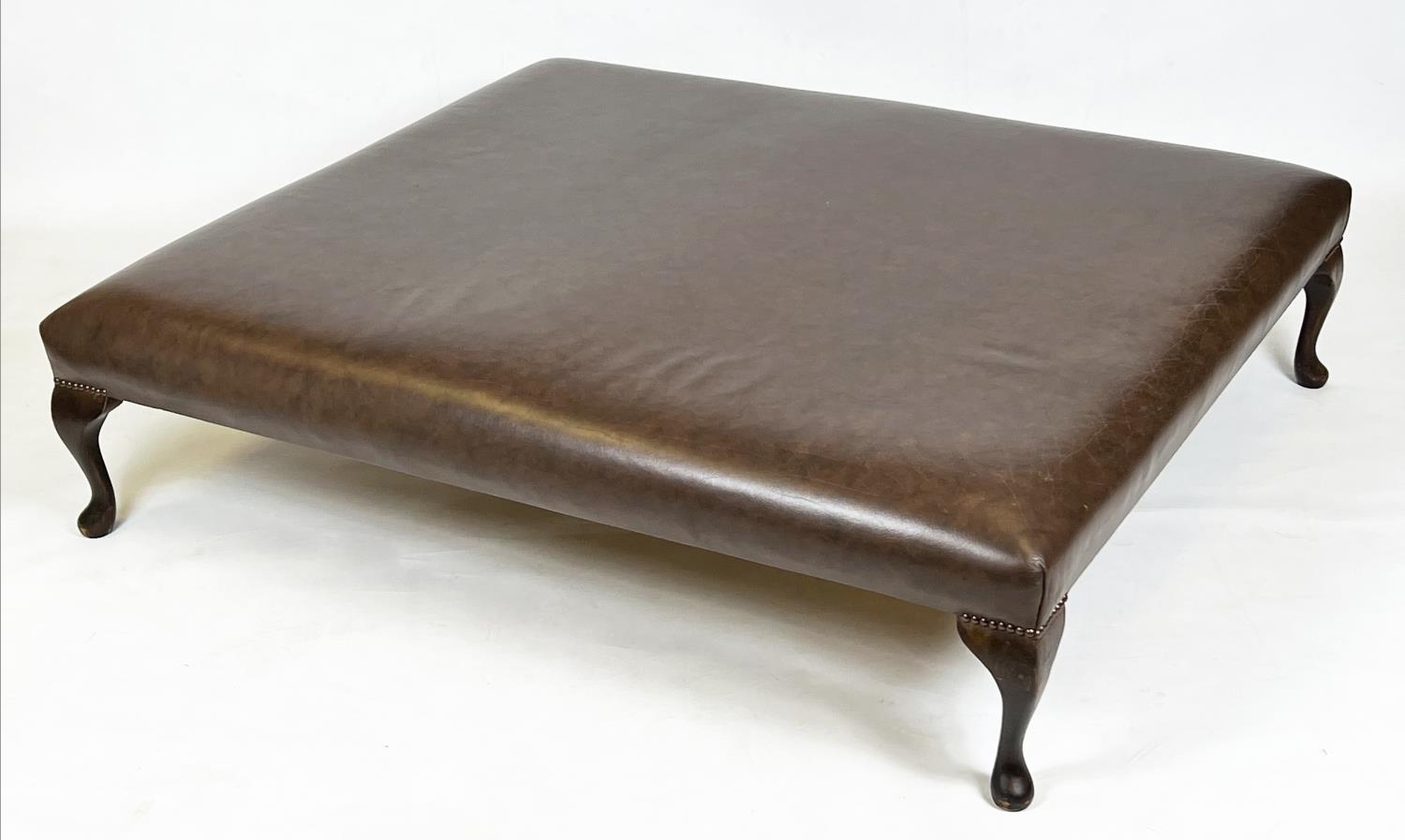 HEARTH STOOL, Georgian style rectangular tan leather raised on mahogany cabriole supports, 140cm x - Bild 5 aus 7