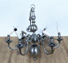 CHANDELIER, Dutch style nickel finish with six branches, 65cm drop.