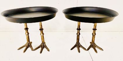 TAZZAS, 31cm high, 41cm diameter, a pair, circular edged trays raised on bird feet stands. (2)