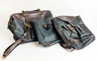 MULHOLLAND TRAVEL SET, three pieces, leather, with brass tone hardware, a backpack 40cm x 30cm x