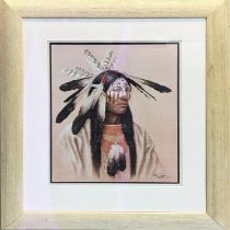 KIRBY SATTLER, 'Native American', giclée print, 45cm x 39cm, 15/300, signed and framed.