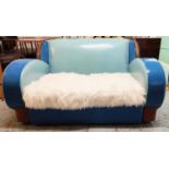 SOFA, vintage Art Deco in a later vinyl and faux fur upholstery, 146cm W.