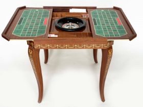 GAMES TABLE, Italian marquetry incorporating a roulette wheel, backgammon and chequerboard, 74cm x