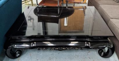 RALPH LAUREN LOW TABLE, Chinese style, black gloss painted, 155cm L x 30cm D x 44cm H.