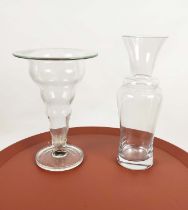 GLASS VASE, tapered spiral design, 46cm H x 32cm W, together with another vase, 53cm H x 19cm W. (2)